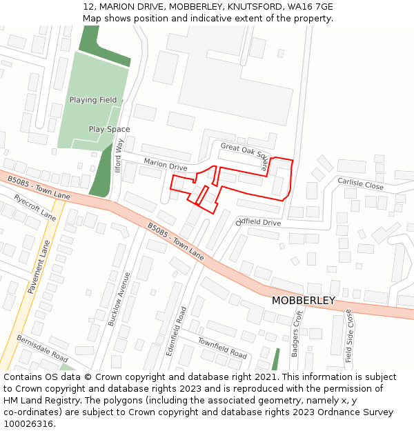 12, MARION DRIVE, MOBBERLEY, KNUTSFORD, WA16 7GE: Location map and indicative extent of plot