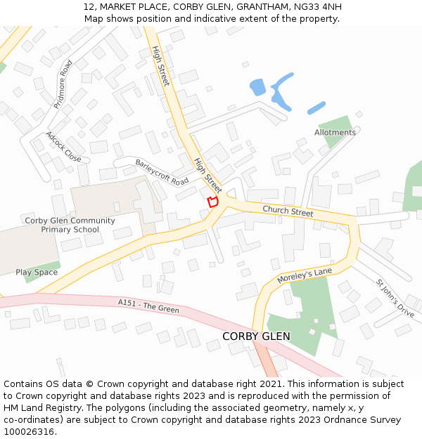 12, MARKET PLACE, CORBY GLEN, GRANTHAM, NG33 4NH: Location map and indicative extent of plot