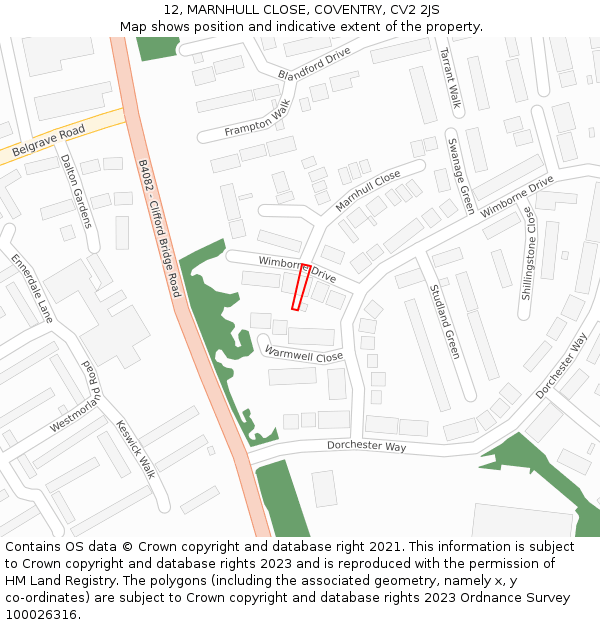 12, MARNHULL CLOSE, COVENTRY, CV2 2JS: Location map and indicative extent of plot