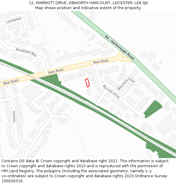 12, MARRIOTT DRIVE, KIBWORTH HARCOURT, LEICESTER, LE8 0JX: Location map and indicative extent of plot