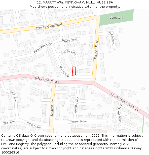 12, MARRITT WAY, KEYINGHAM, HULL, HU12 9SA: Location map and indicative extent of plot