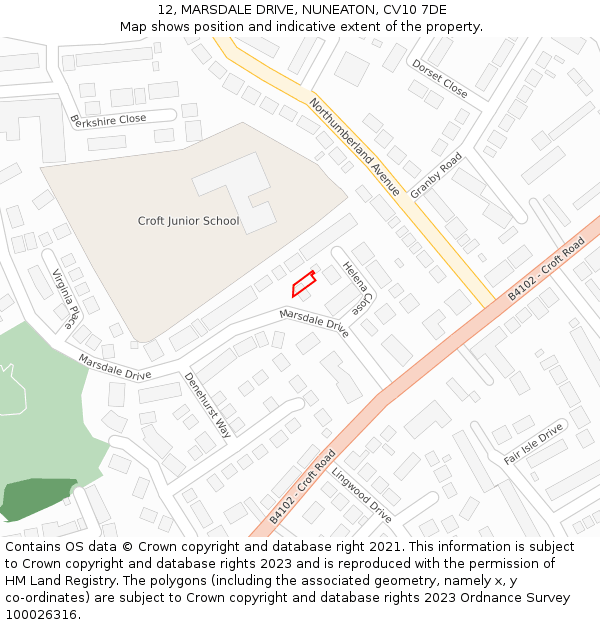 12, MARSDALE DRIVE, NUNEATON, CV10 7DE: Location map and indicative extent of plot