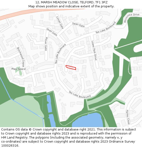 12, MARSH MEADOW CLOSE, TELFORD, TF1 3PZ: Location map and indicative extent of plot