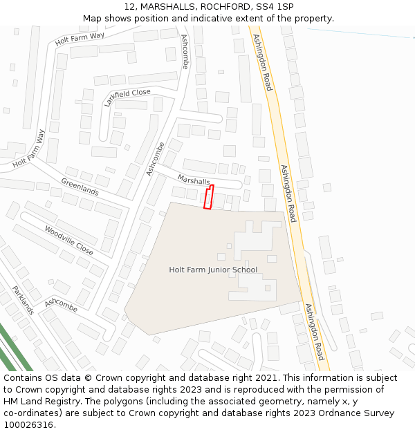 12, MARSHALLS, ROCHFORD, SS4 1SP: Location map and indicative extent of plot