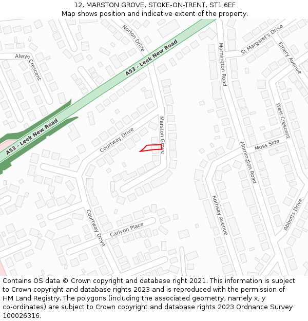 12, MARSTON GROVE, STOKE-ON-TRENT, ST1 6EF: Location map and indicative extent of plot