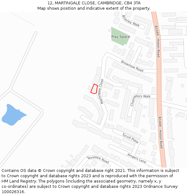 12, MARTINGALE CLOSE, CAMBRIDGE, CB4 3TA: Location map and indicative extent of plot