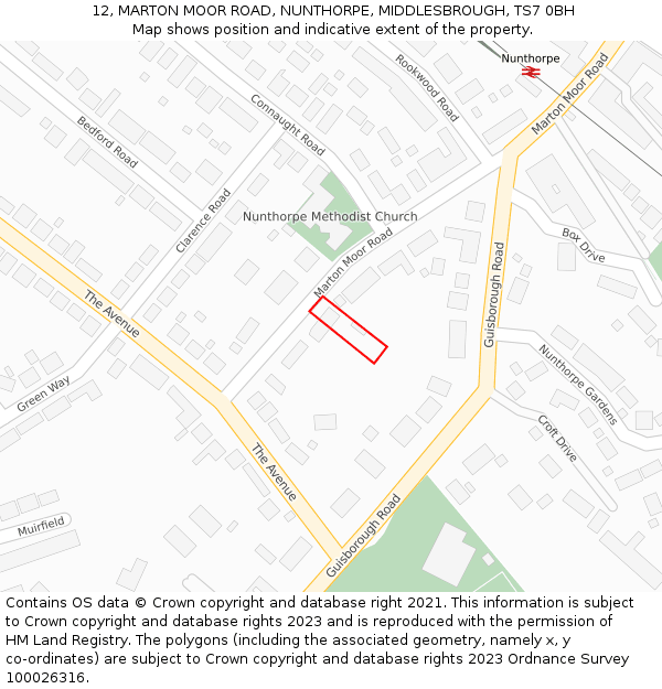 12, MARTON MOOR ROAD, NUNTHORPE, MIDDLESBROUGH, TS7 0BH: Location map and indicative extent of plot