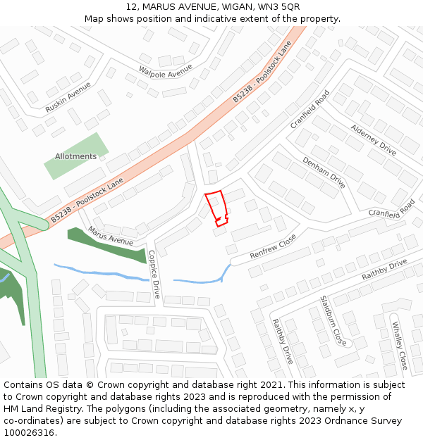 12, MARUS AVENUE, WIGAN, WN3 5QR: Location map and indicative extent of plot