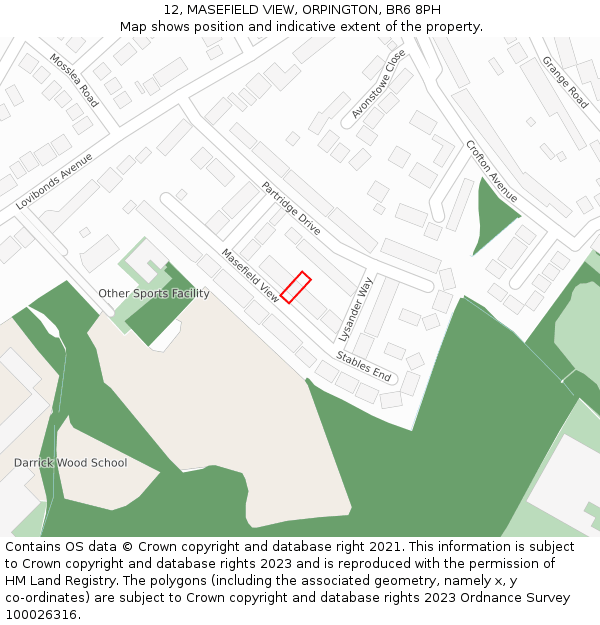 12, MASEFIELD VIEW, ORPINGTON, BR6 8PH: Location map and indicative extent of plot