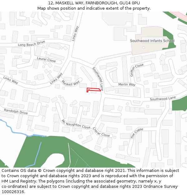 12, MASKELL WAY, FARNBOROUGH, GU14 0PU: Location map and indicative extent of plot