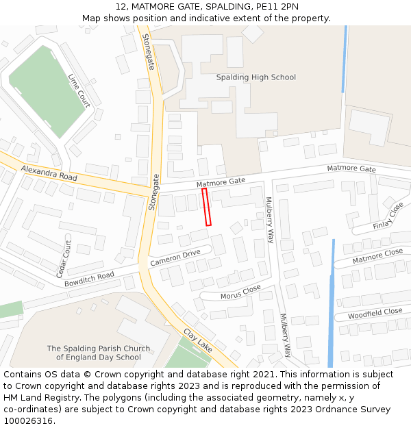 12, MATMORE GATE, SPALDING, PE11 2PN: Location map and indicative extent of plot