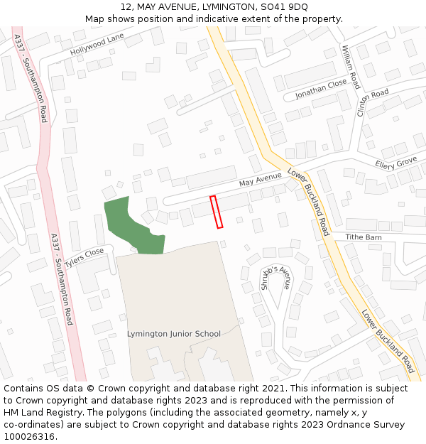 12, MAY AVENUE, LYMINGTON, SO41 9DQ: Location map and indicative extent of plot