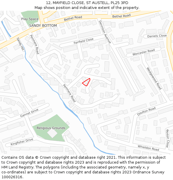 12, MAYFIELD CLOSE, ST AUSTELL, PL25 3PD: Location map and indicative extent of plot