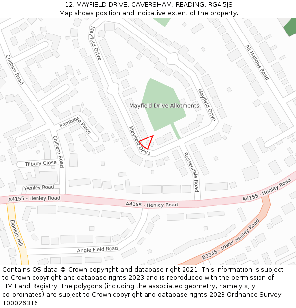 12, MAYFIELD DRIVE, CAVERSHAM, READING, RG4 5JS: Location map and indicative extent of plot