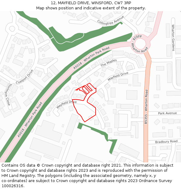 12, MAYFIELD DRIVE, WINSFORD, CW7 3RP: Location map and indicative extent of plot