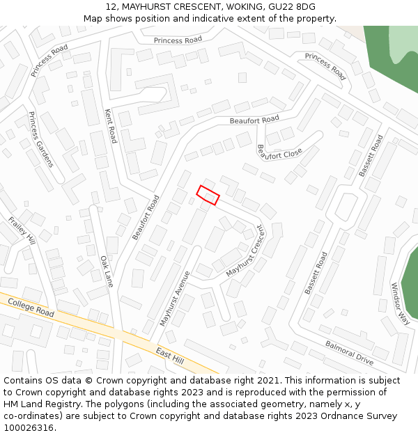 12, MAYHURST CRESCENT, WOKING, GU22 8DG: Location map and indicative extent of plot