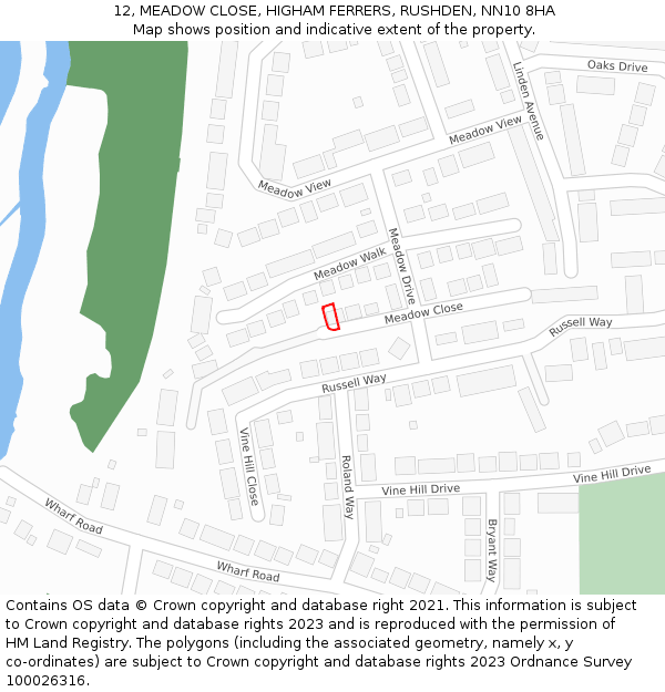 12, MEADOW CLOSE, HIGHAM FERRERS, RUSHDEN, NN10 8HA: Location map and indicative extent of plot
