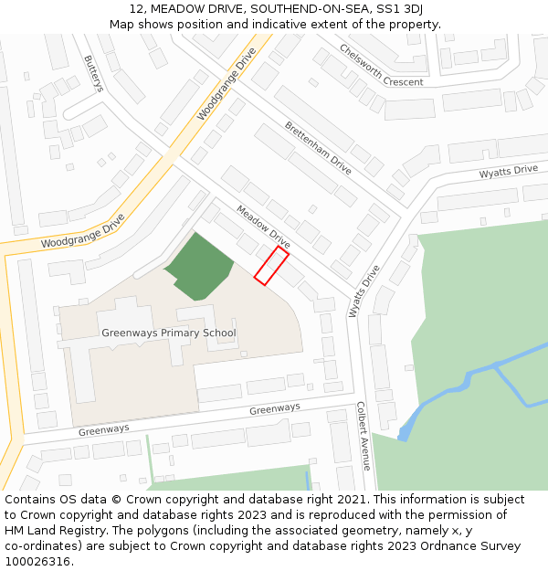 12, MEADOW DRIVE, SOUTHEND-ON-SEA, SS1 3DJ: Location map and indicative extent of plot