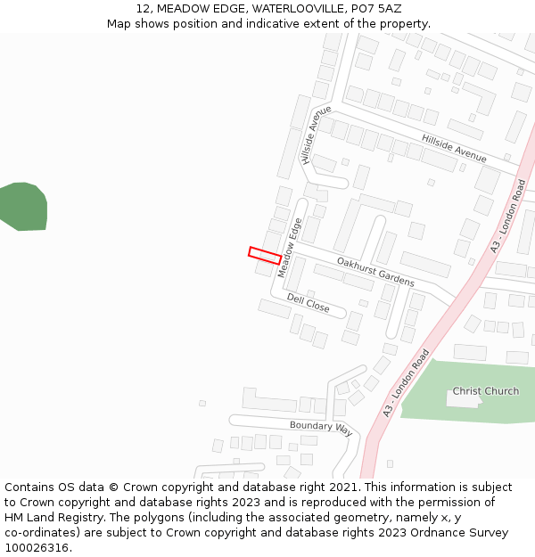 12, MEADOW EDGE, WATERLOOVILLE, PO7 5AZ: Location map and indicative extent of plot