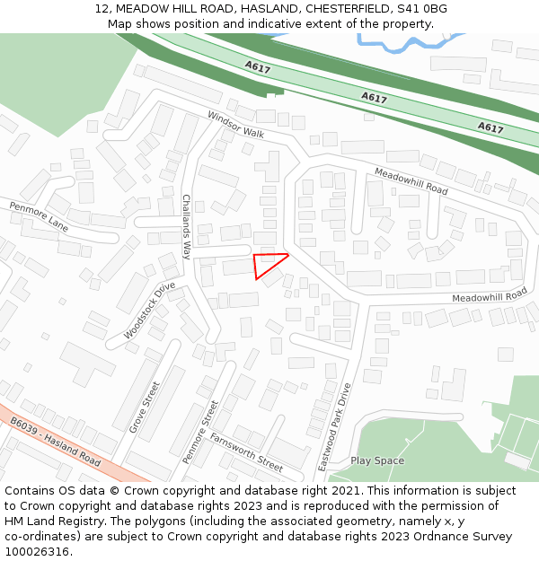 12, MEADOW HILL ROAD, HASLAND, CHESTERFIELD, S41 0BG: Location map and indicative extent of plot