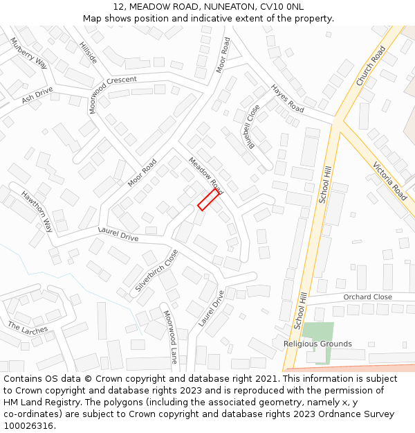 12, MEADOW ROAD, NUNEATON, CV10 0NL: Location map and indicative extent of plot