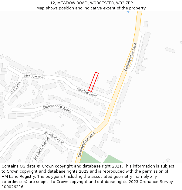 12, MEADOW ROAD, WORCESTER, WR3 7PP: Location map and indicative extent of plot