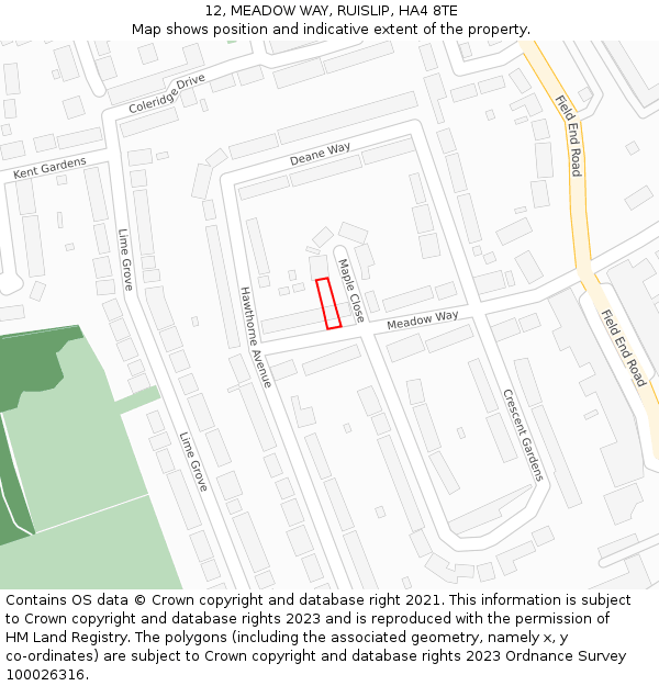 12, MEADOW WAY, RUISLIP, HA4 8TE: Location map and indicative extent of plot