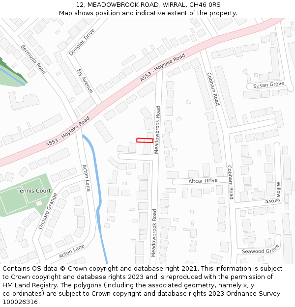 12, MEADOWBROOK ROAD, WIRRAL, CH46 0RS: Location map and indicative extent of plot