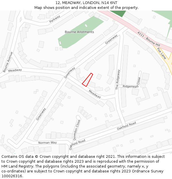 12, MEADWAY, LONDON, N14 6NT: Location map and indicative extent of plot