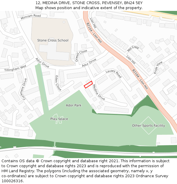 12, MEDINA DRIVE, STONE CROSS, PEVENSEY, BN24 5EY: Location map and indicative extent of plot