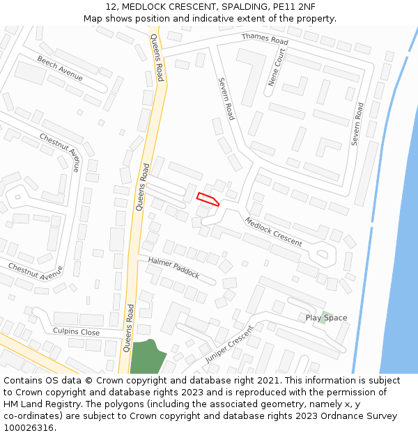 12, MEDLOCK CRESCENT, SPALDING, PE11 2NF: Location map and indicative extent of plot