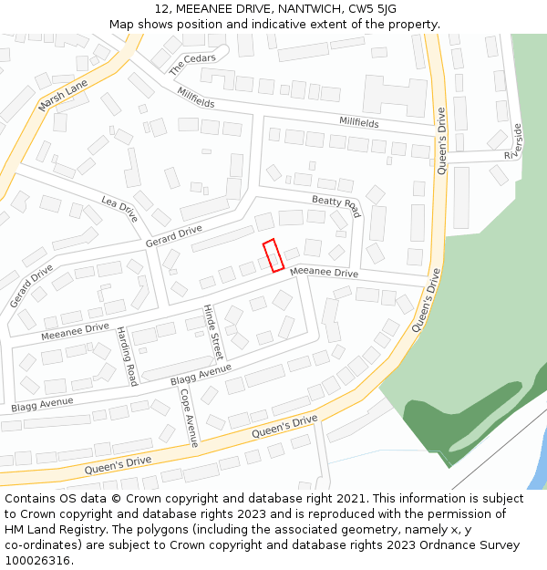 12, MEEANEE DRIVE, NANTWICH, CW5 5JG: Location map and indicative extent of plot