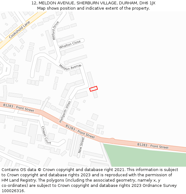 12, MELDON AVENUE, SHERBURN VILLAGE, DURHAM, DH6 1JX: Location map and indicative extent of plot