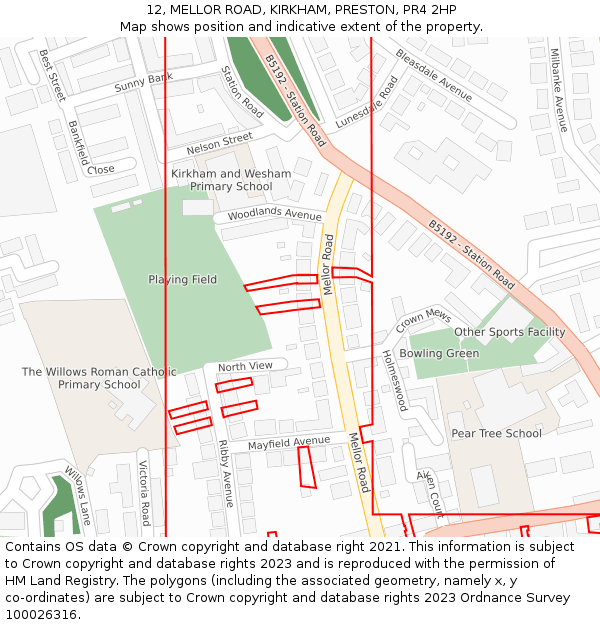 12, MELLOR ROAD, KIRKHAM, PRESTON, PR4 2HP: Location map and indicative extent of plot