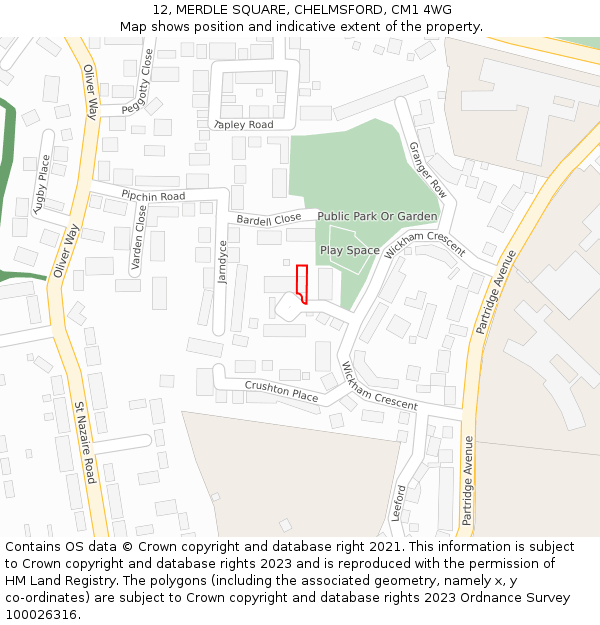 12, MERDLE SQUARE, CHELMSFORD, CM1 4WG: Location map and indicative extent of plot