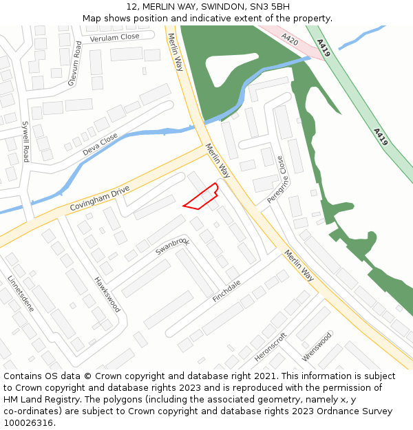 12, MERLIN WAY, SWINDON, SN3 5BH: Location map and indicative extent of plot