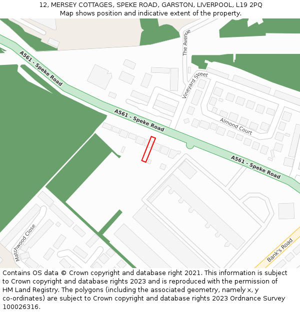 12, MERSEY COTTAGES, SPEKE ROAD, GARSTON, LIVERPOOL, L19 2PQ: Location map and indicative extent of plot