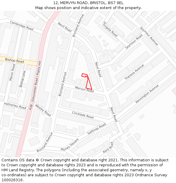 12, MERVYN ROAD, BRISTOL, BS7 9EL: Location map and indicative extent of plot