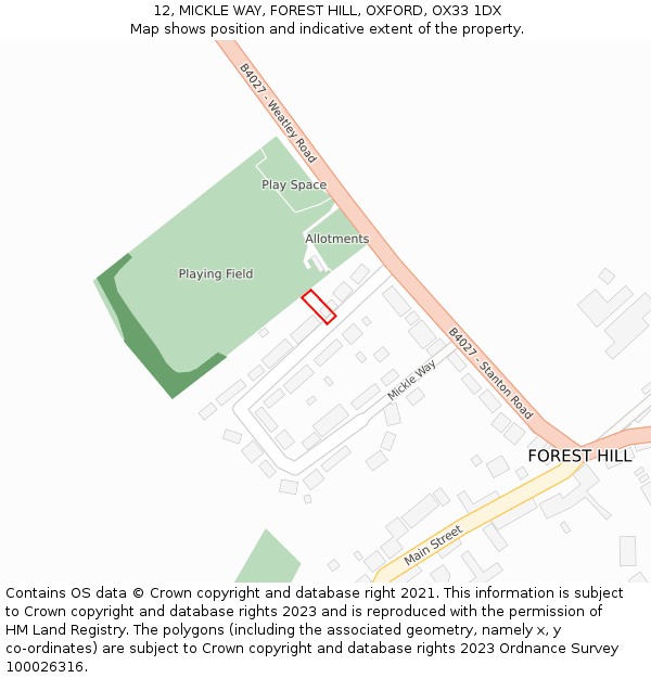 12, MICKLE WAY, FOREST HILL, OXFORD, OX33 1DX: Location map and indicative extent of plot