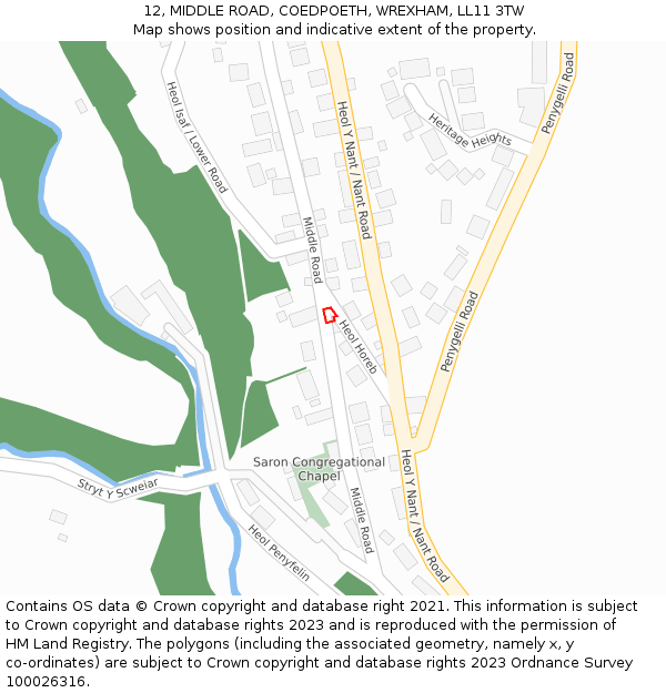 12, MIDDLE ROAD, COEDPOETH, WREXHAM, LL11 3TW: Location map and indicative extent of plot