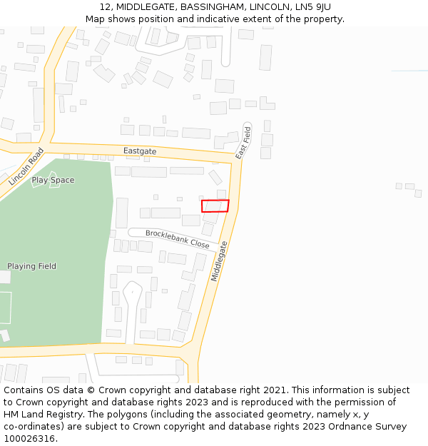 12, MIDDLEGATE, BASSINGHAM, LINCOLN, LN5 9JU: Location map and indicative extent of plot