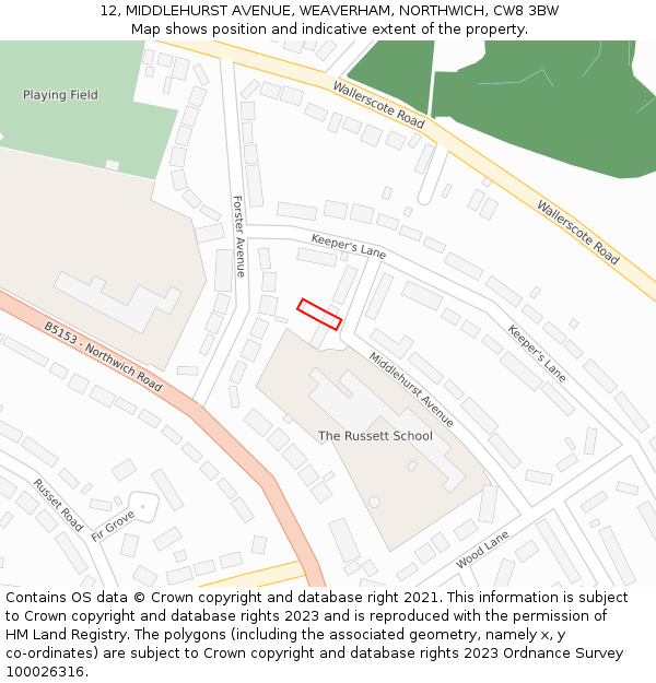 12, MIDDLEHURST AVENUE, WEAVERHAM, NORTHWICH, CW8 3BW: Location map and indicative extent of plot