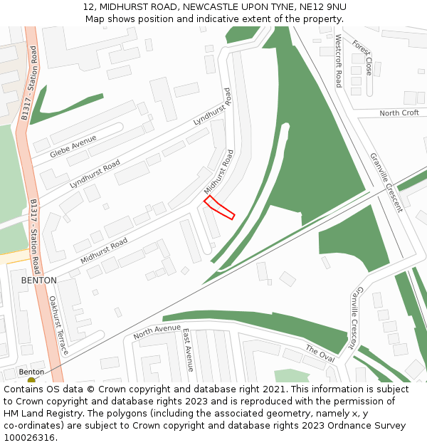 12, MIDHURST ROAD, NEWCASTLE UPON TYNE, NE12 9NU: Location map and indicative extent of plot