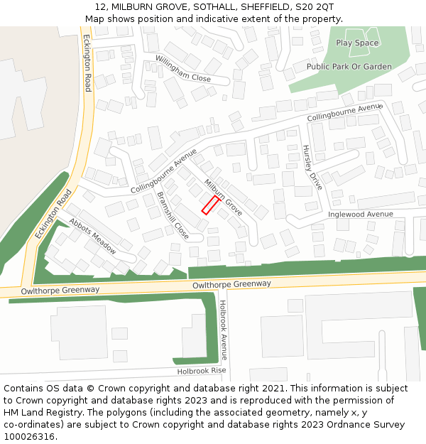 12, MILBURN GROVE, SOTHALL, SHEFFIELD, S20 2QT: Location map and indicative extent of plot