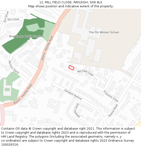 12, MILL FIELD CLOSE, RAYLEIGH, SS6 8LX: Location map and indicative extent of plot