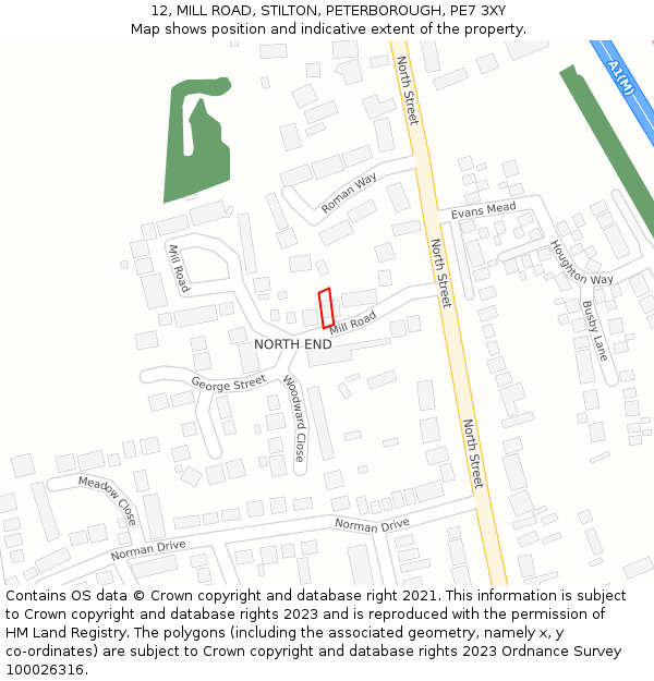 12, MILL ROAD, STILTON, PETERBOROUGH, PE7 3XY: Location map and indicative extent of plot