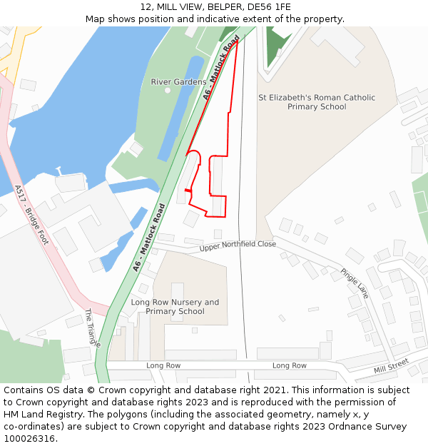 12, MILL VIEW, BELPER, DE56 1FE: Location map and indicative extent of plot