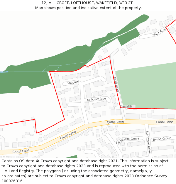 12, MILLCROFT, LOFTHOUSE, WAKEFIELD, WF3 3TH: Location map and indicative extent of plot