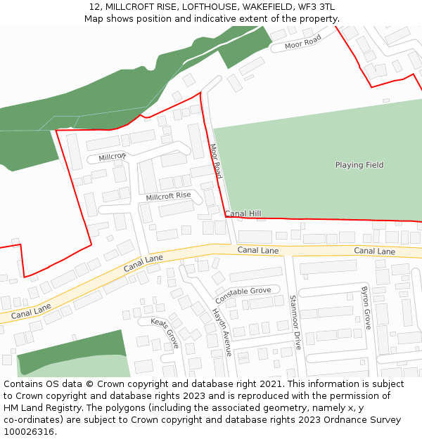 12, MILLCROFT RISE, LOFTHOUSE, WAKEFIELD, WF3 3TL: Location map and indicative extent of plot