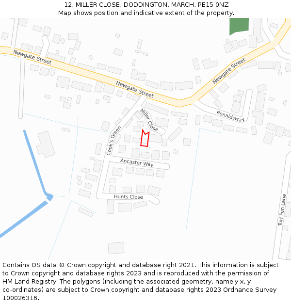 12, MILLER CLOSE, DODDINGTON, MARCH, PE15 0NZ: Location map and indicative extent of plot